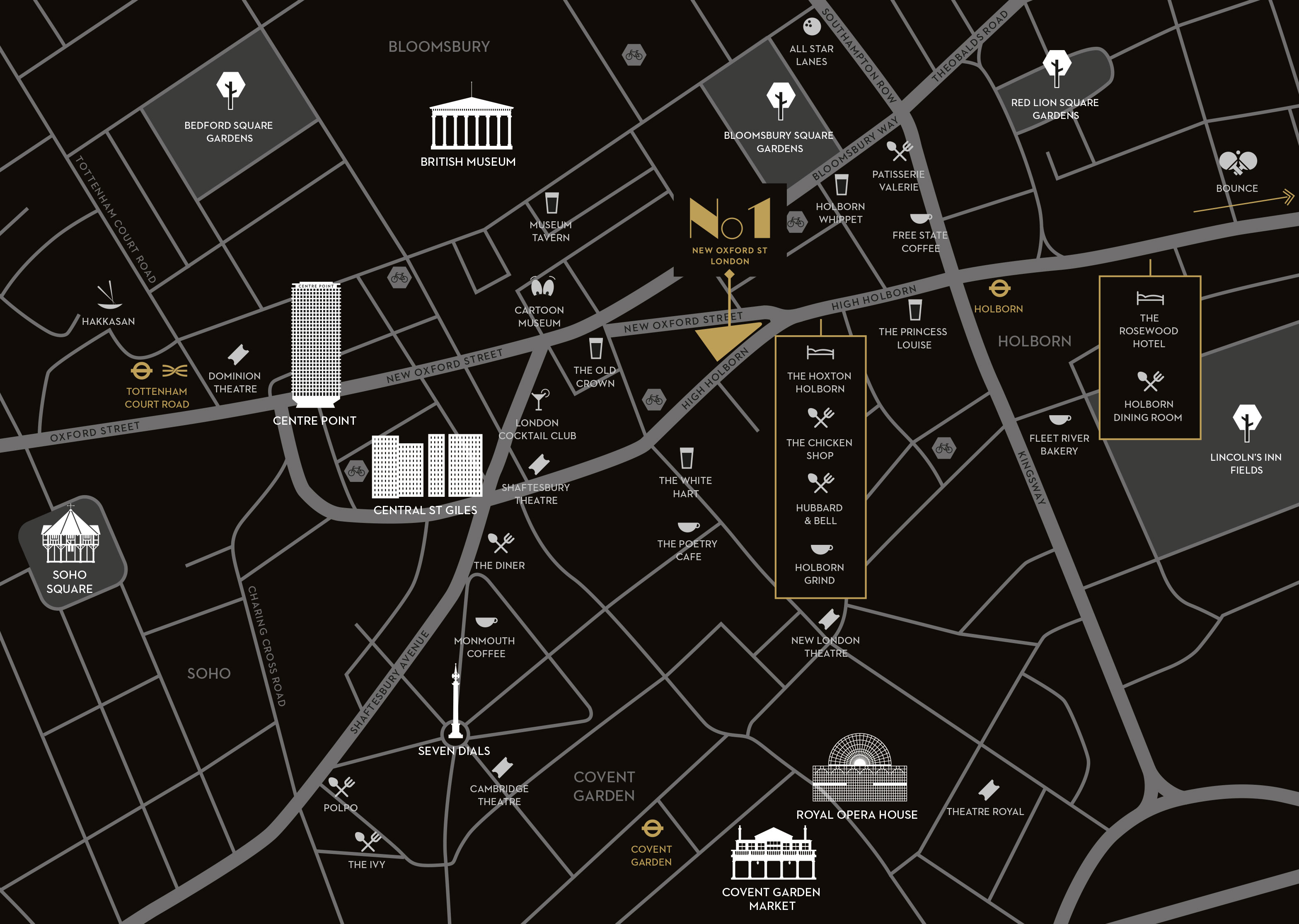 Local area map of 1 New Oxford Street